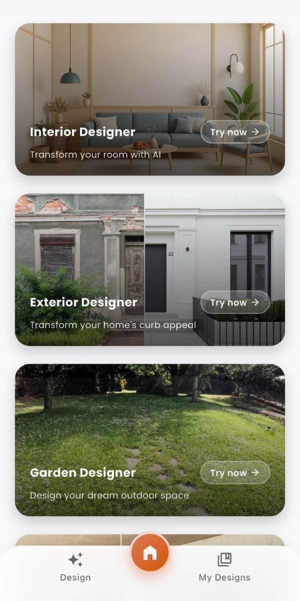 DecorAI AI Home Design App Preview showing a beautiful room transformation